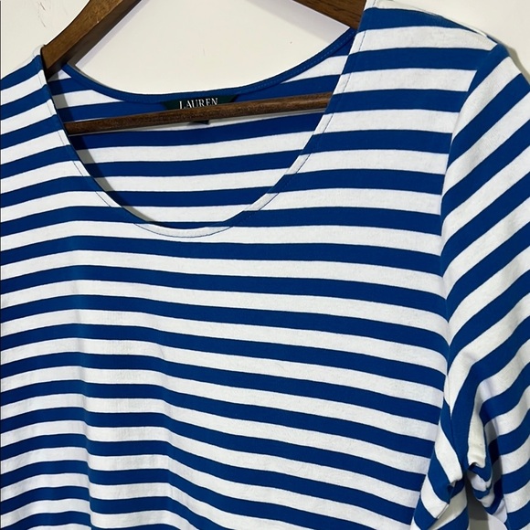 Lauren Ralph Lauren Blue and White Fitted Short Sleeve Tee, Plus Size 1X - Picture 2 of 7